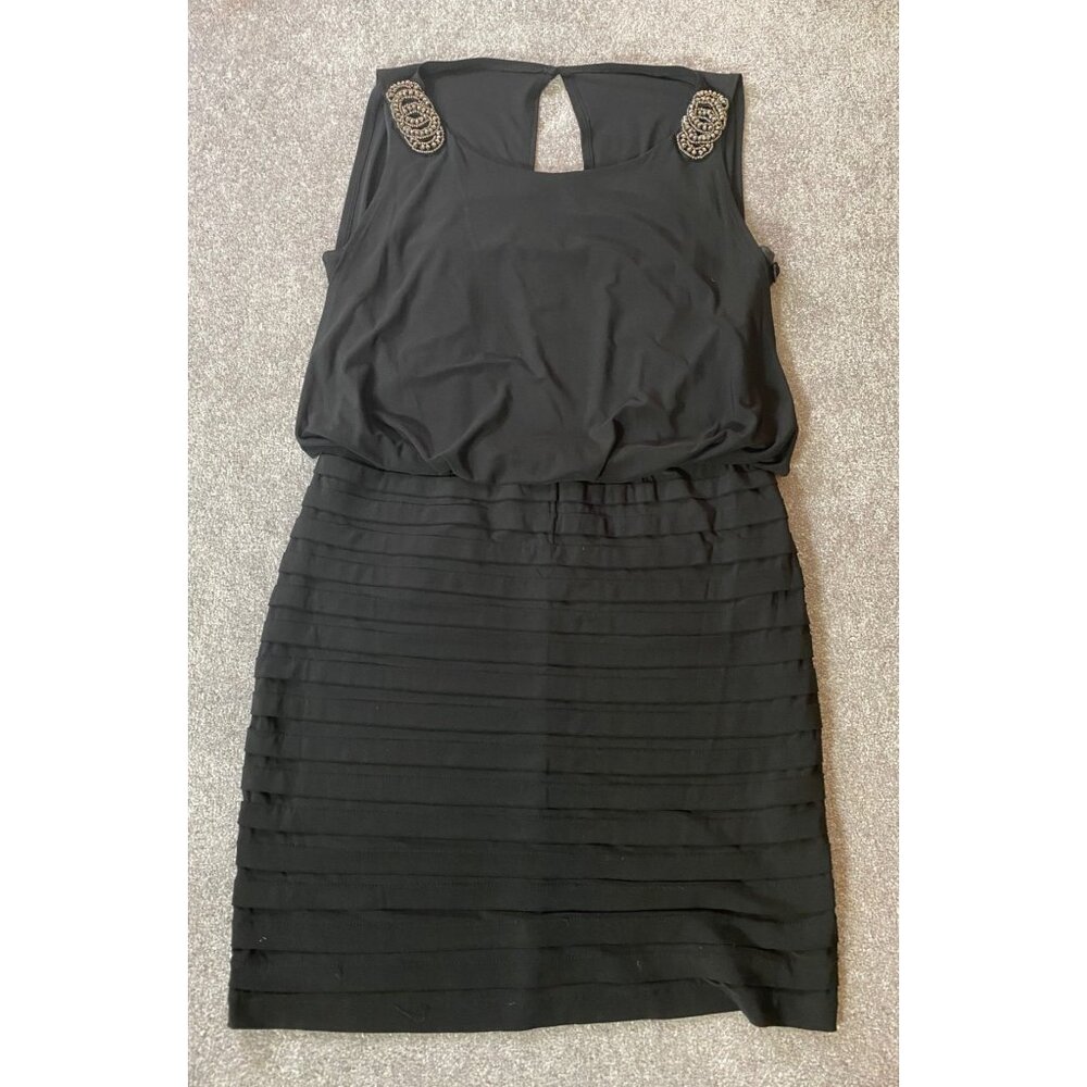 Dress Barn Sleeveless Black Dress Beaded Shoulder Detail Size 12